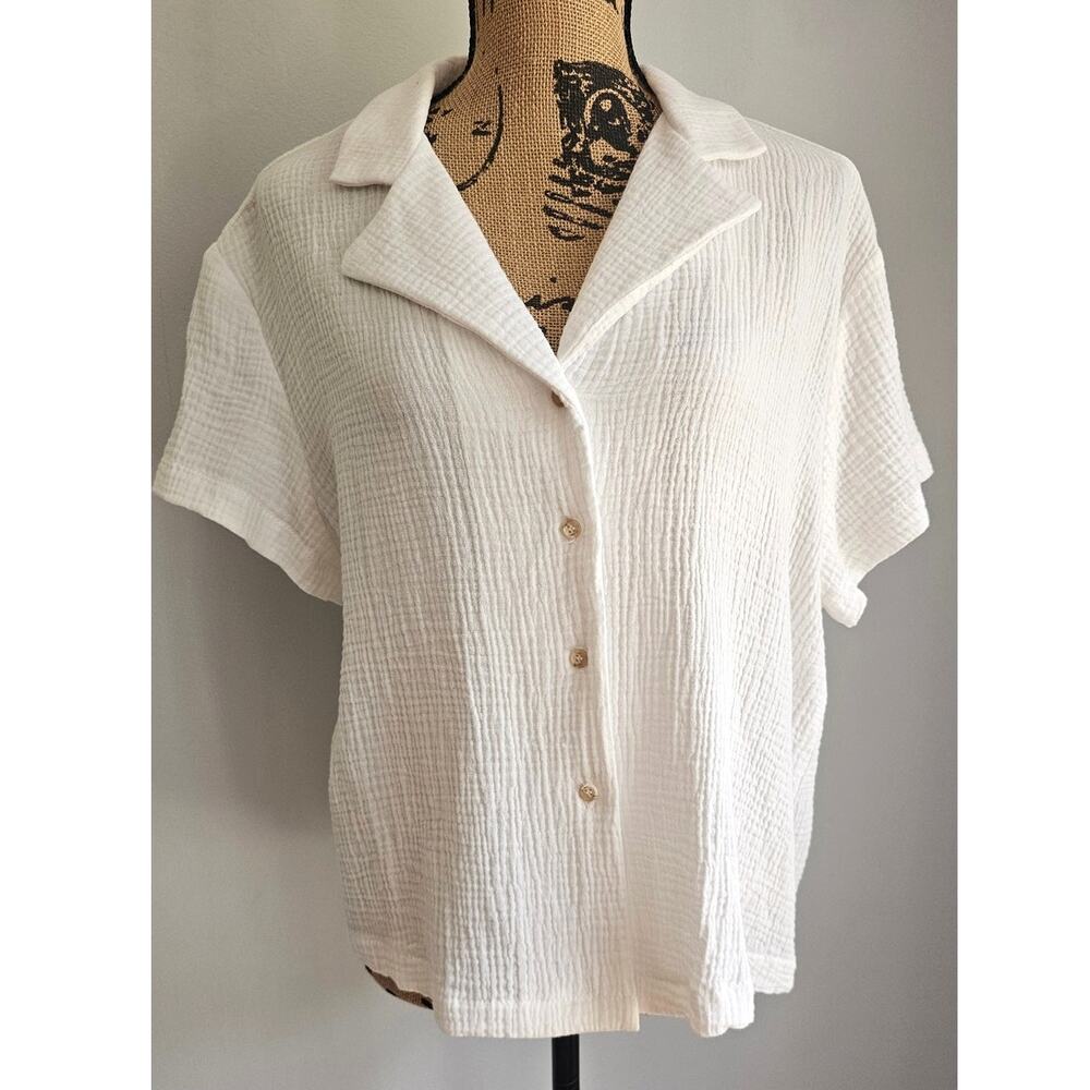 Altar'd State 100% Cotton White Button Down Blouse, Sz L NEW - Picture 2 of 10